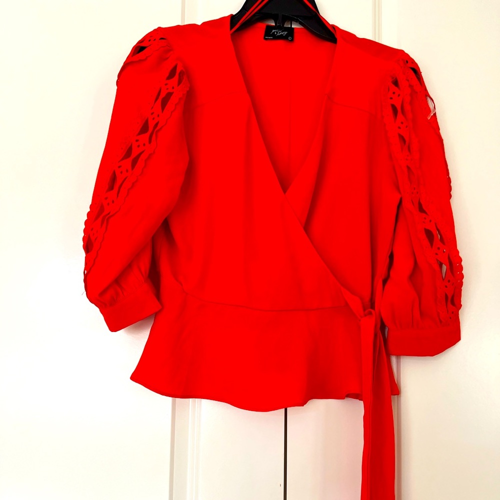 Red Orange Blouse with sleeves.
